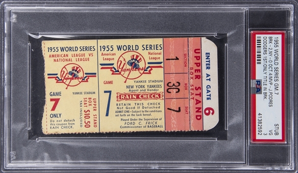 1955 MLB World Series Brooklyn Dodgers/New York Yankees Game 7 Ticket Stub From Dodgers 1st & Only Title in Brooklyn - PSA VG 3